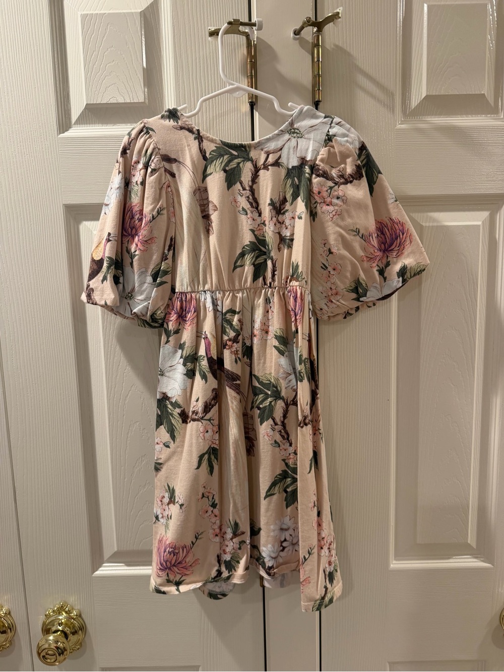 H & M Girls' Floral Puff-Sleeve Dress in Blush Pink